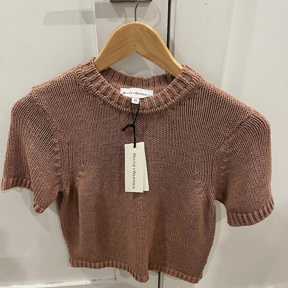 White + Warren organic cotton tape t-shirt in brown